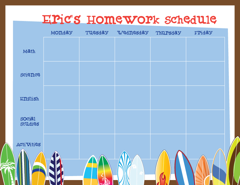 Homework schedule for children