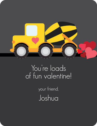 Construction Truck Valentine Cards