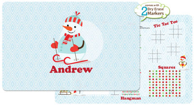 Skiing Snowman Dry Erase Placemat