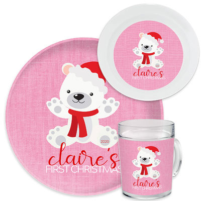 First Christmas Bear Pink Dinnerware Set