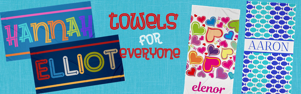 Order custom printed beach and bath towels for kids, camp and summer