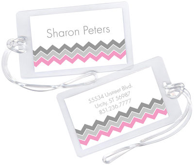 Pink and Grey Chevron Luggage Tag
