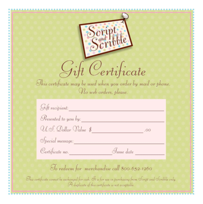 Gift Certificate VIA MAIL