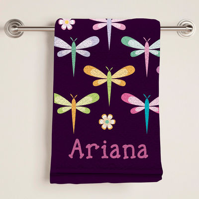 Purple Dragonflies Bath Towel