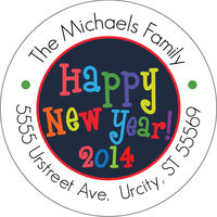 New Years Round Address Labels