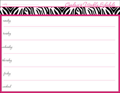Hot Pink Zebra Weekly Calendar