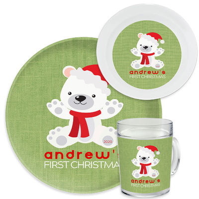 First Christmas Bear Green Dinnerware Set