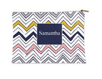 Navy Scribble Chevron Flat Accessory Pouch